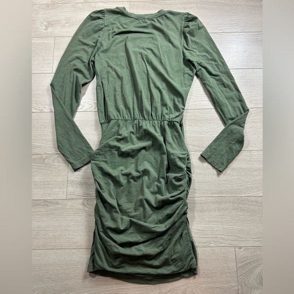 Anthropologie Sundry Shirred Green Long Sleeve Dress - Picture 3 of 12
